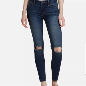 Free People Destroyed Skinny Mid-Rise Josie Blue Jeans Women's Size 27